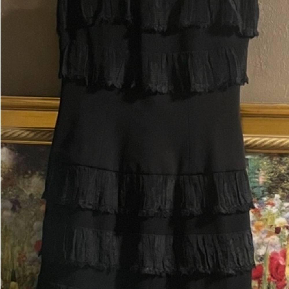 Designer Dress by Carolina Herrera Black Sleeveless Ruffled  Chiffon Dress - Picture 3 of 10